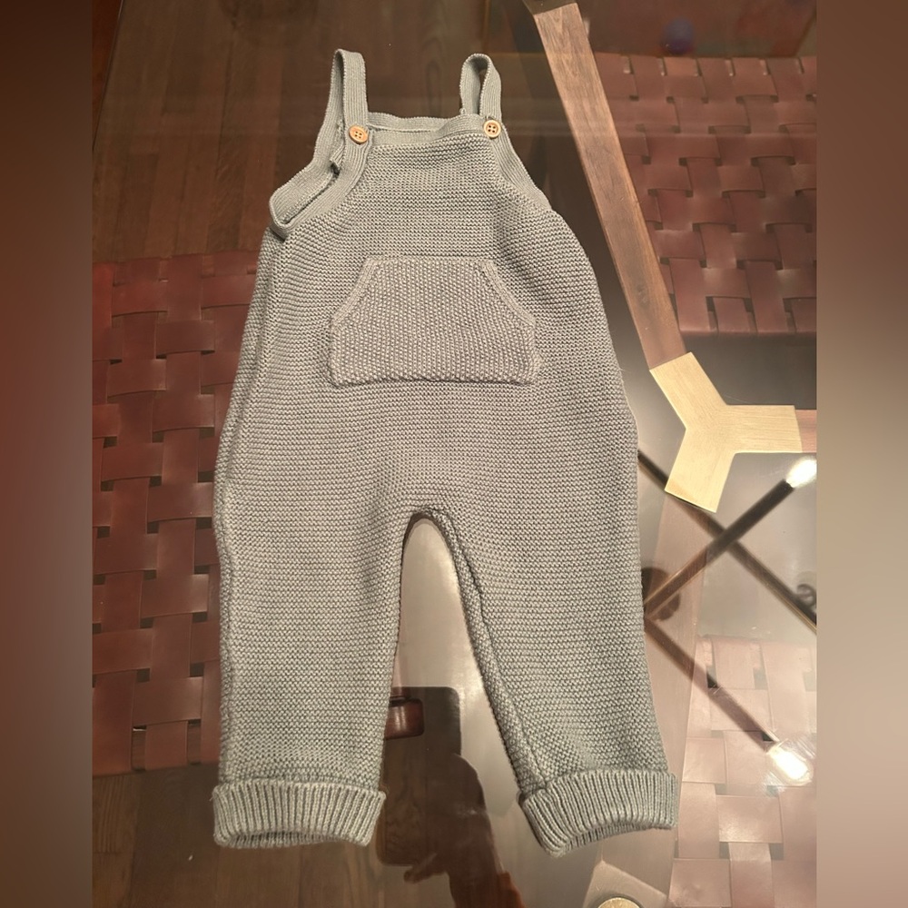 Seafoam knit overalls